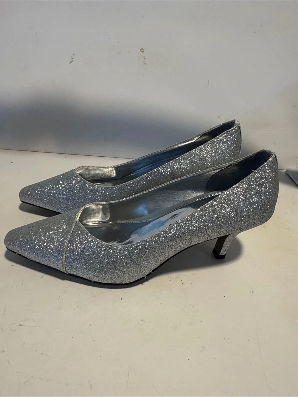 Silver Glitter Pointed Toe Pumps for Women